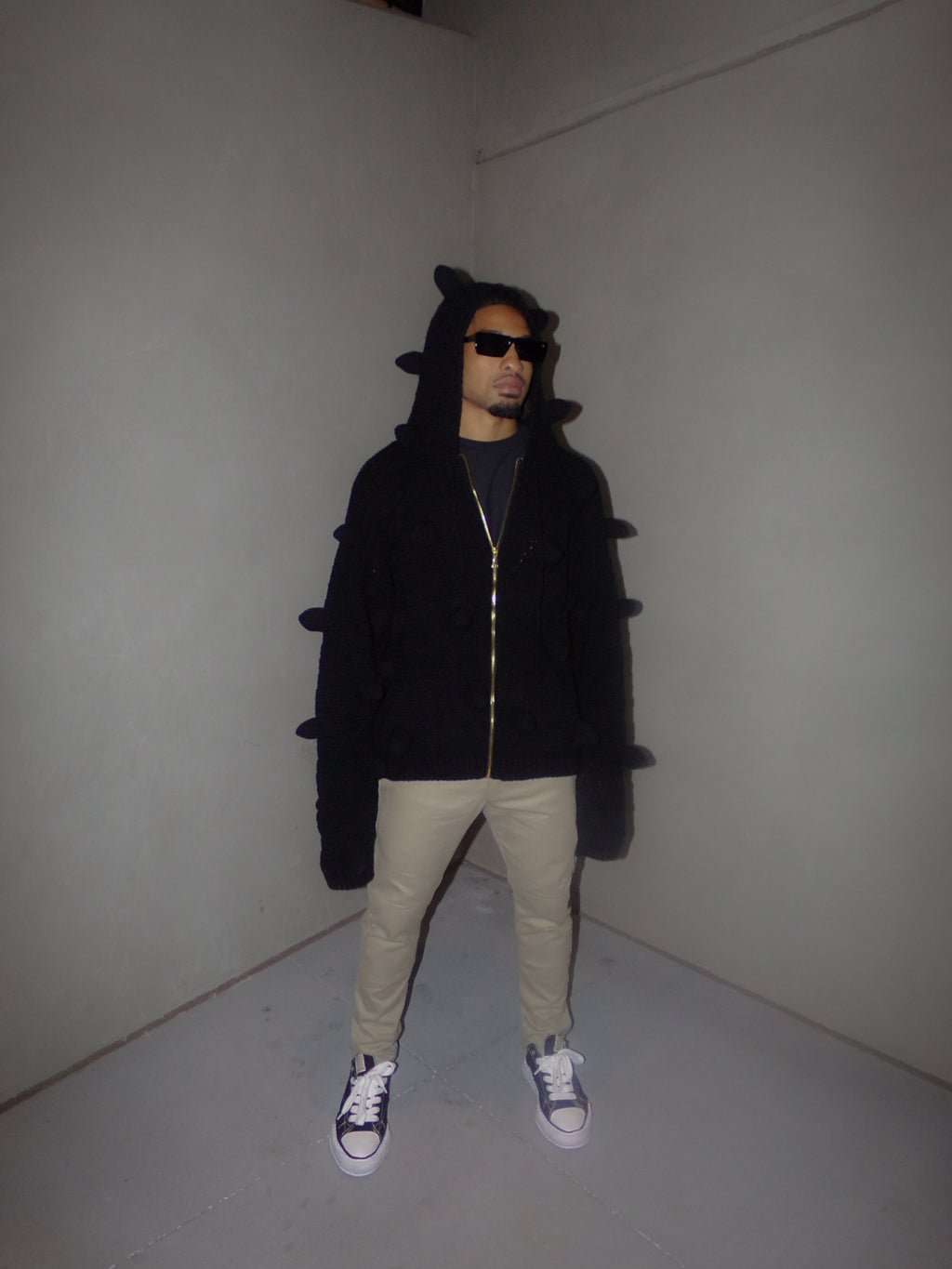 Spiked Zip-up Crochet Hoodie