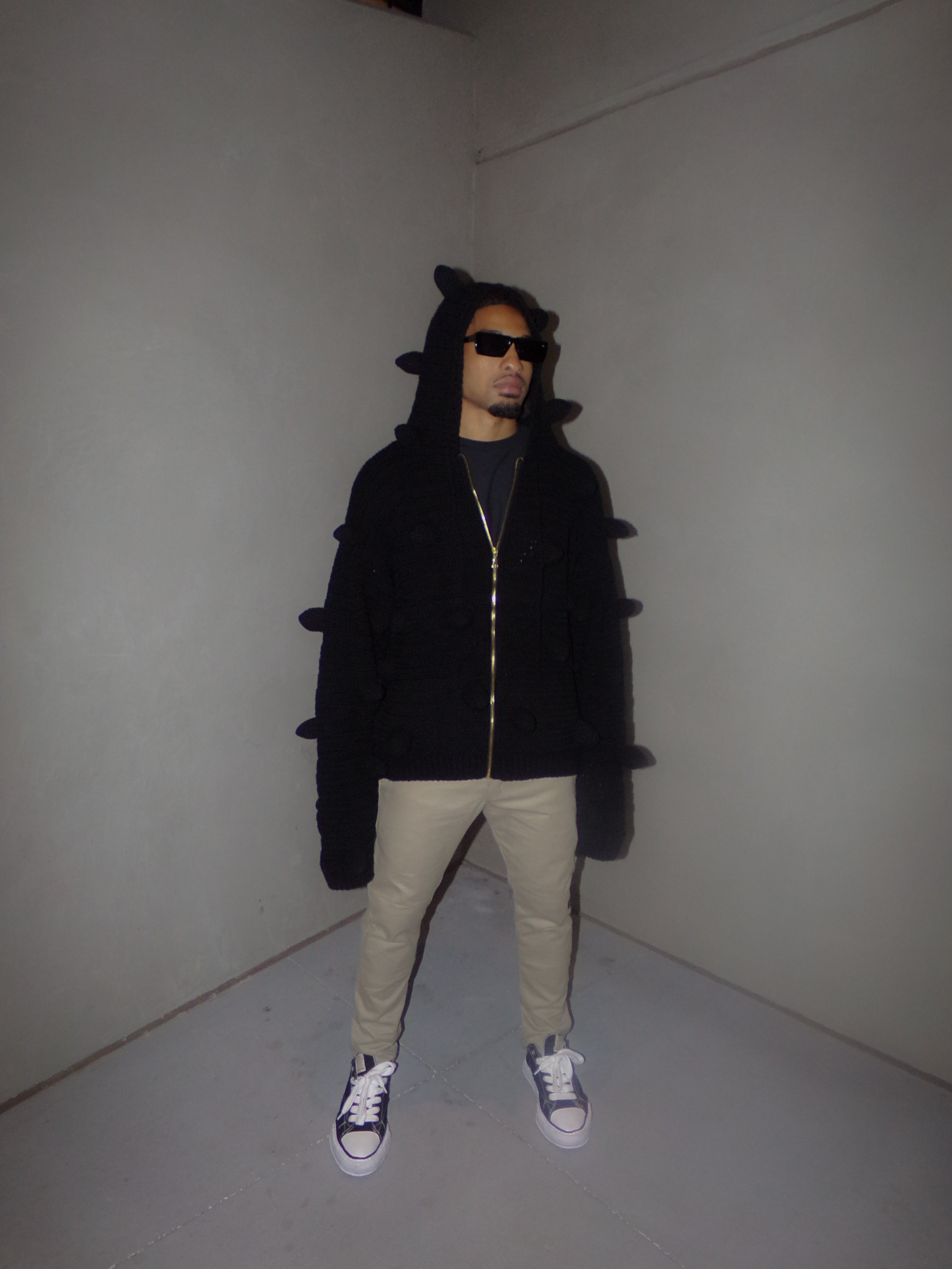 Spiked Zip-up Crochet Hoodie