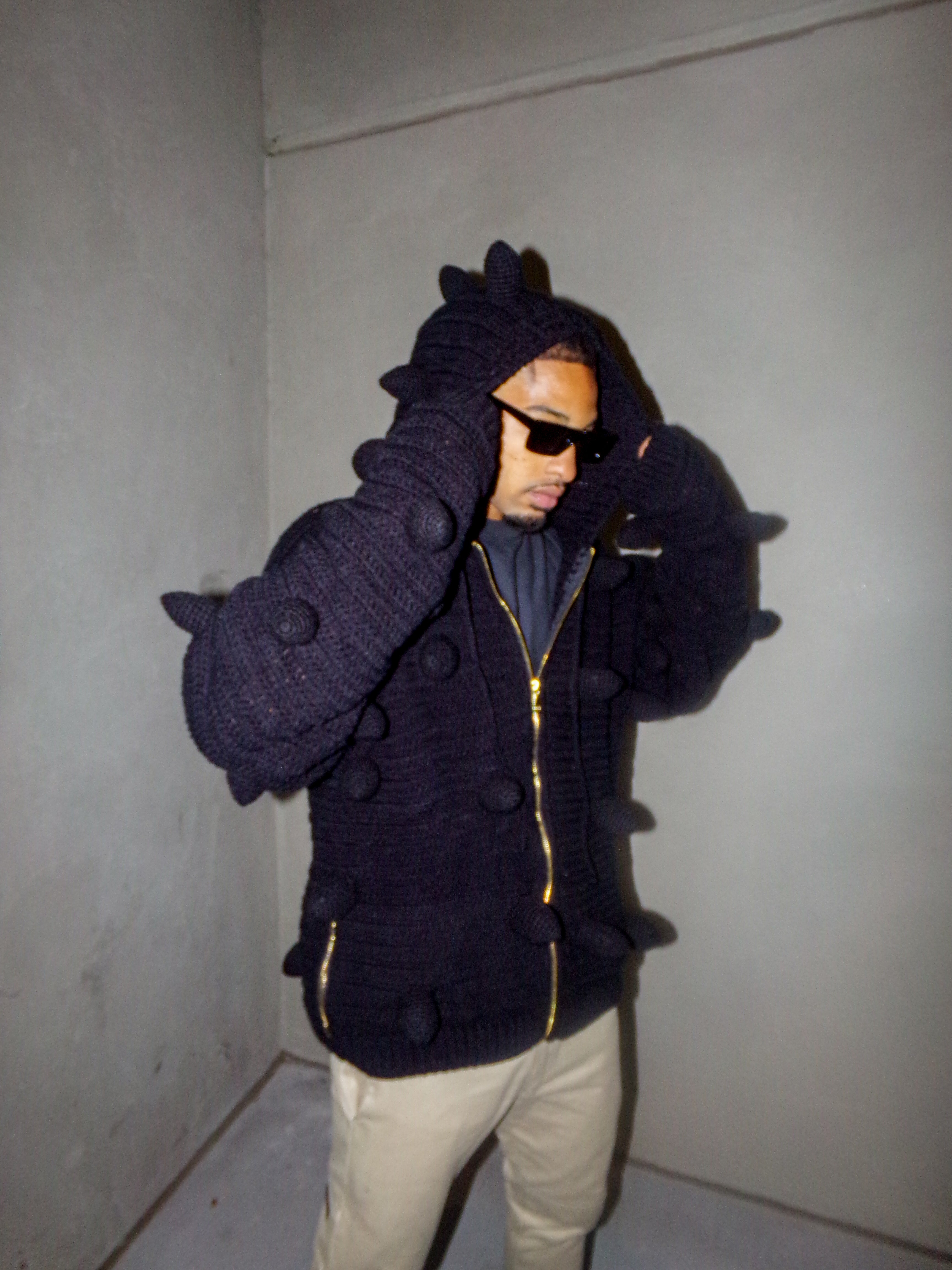 Spiked Zip-up Crochet Hoodie