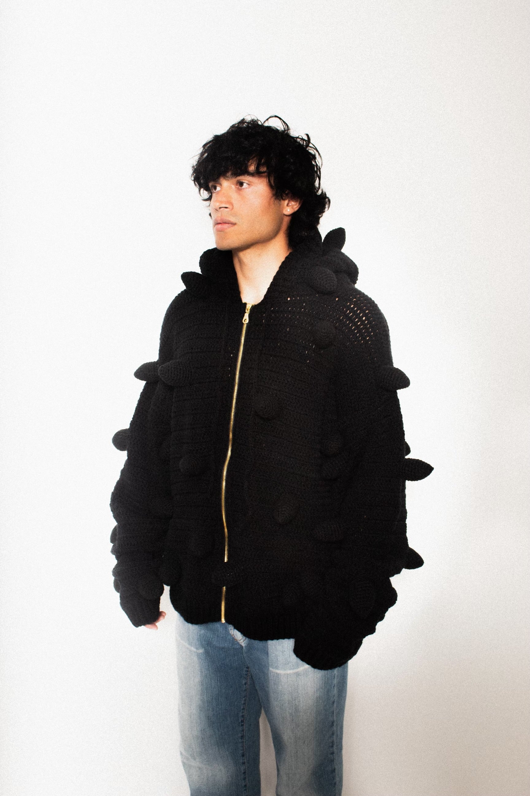 Spiked Zip-up Crochet Hoodie